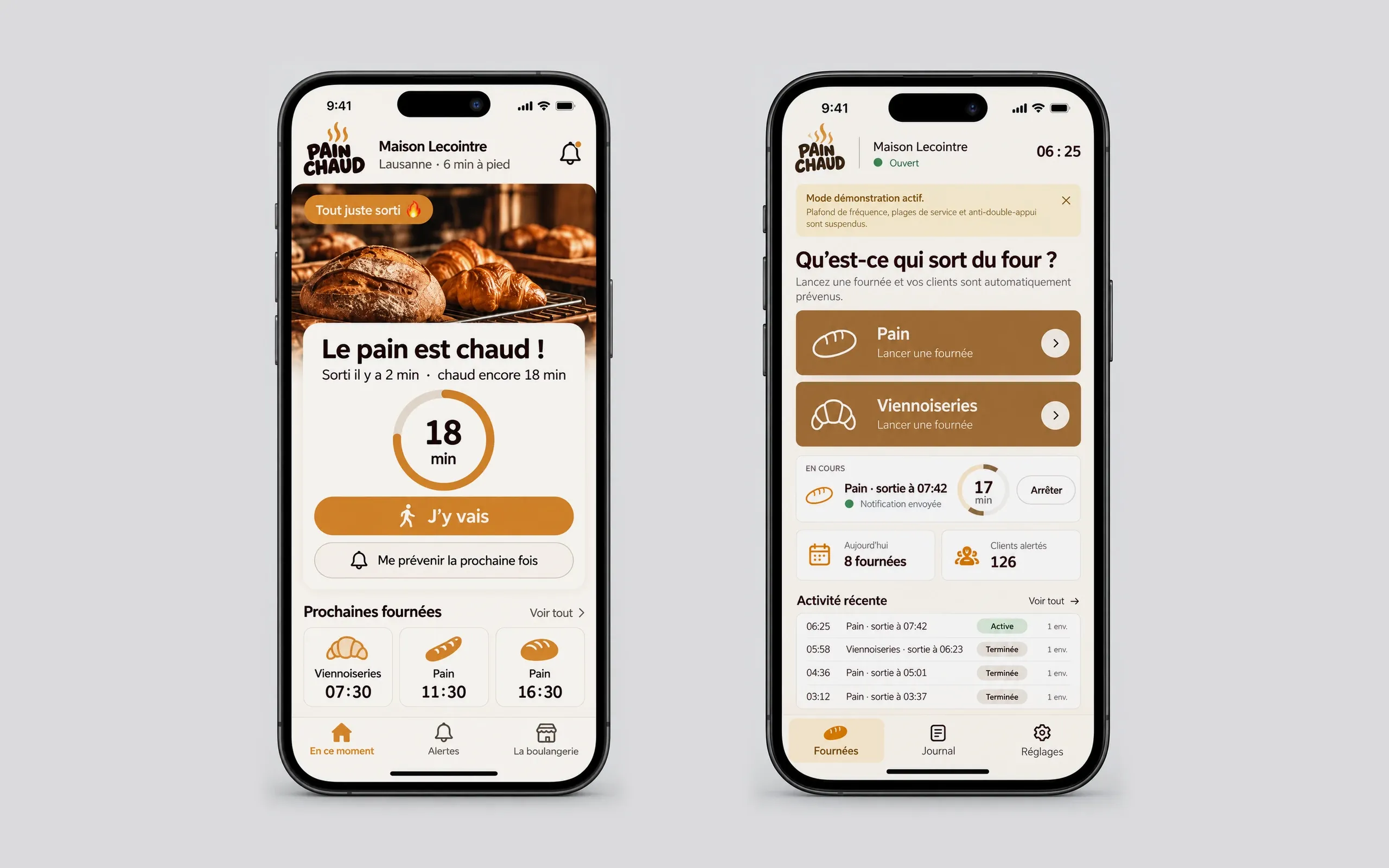 L’app du client et l’écran du fournil, côte à côte