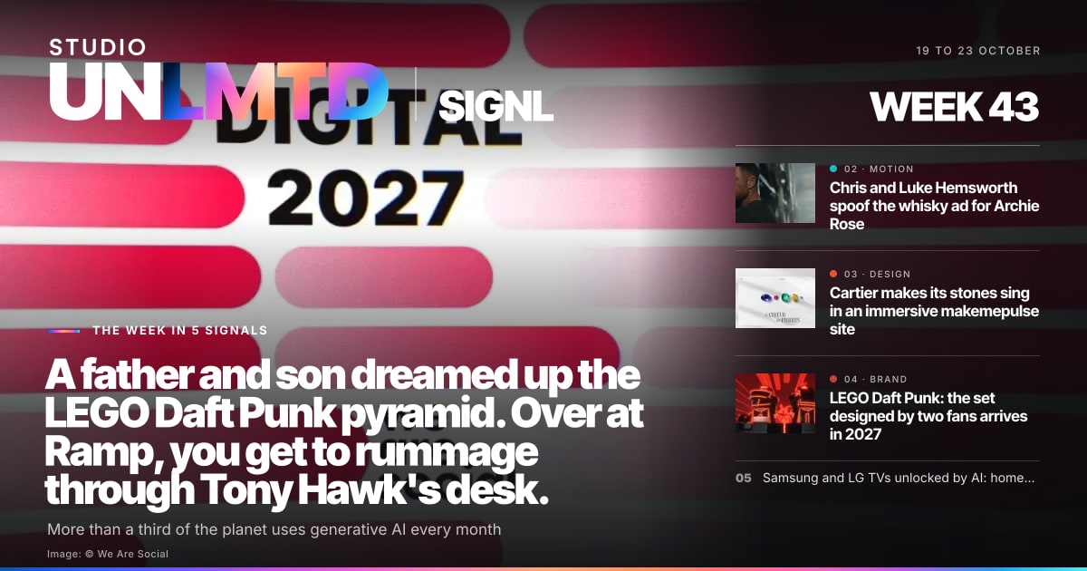 SIGNL cover, week 43: A father and son dreamed up the LEGO Daft Punk pyramid. Over at Ramp, you get to rummage through Tony Hawk’s desk.